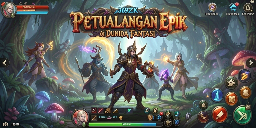 Screenshot gameplay 369ZK menampilkan pertempuran epik di dunia fantasi.