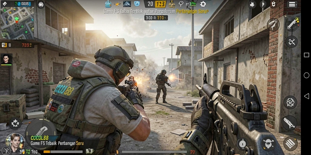 Screenshot menunjukkan aksi seru gameplay FPS COCOL88.