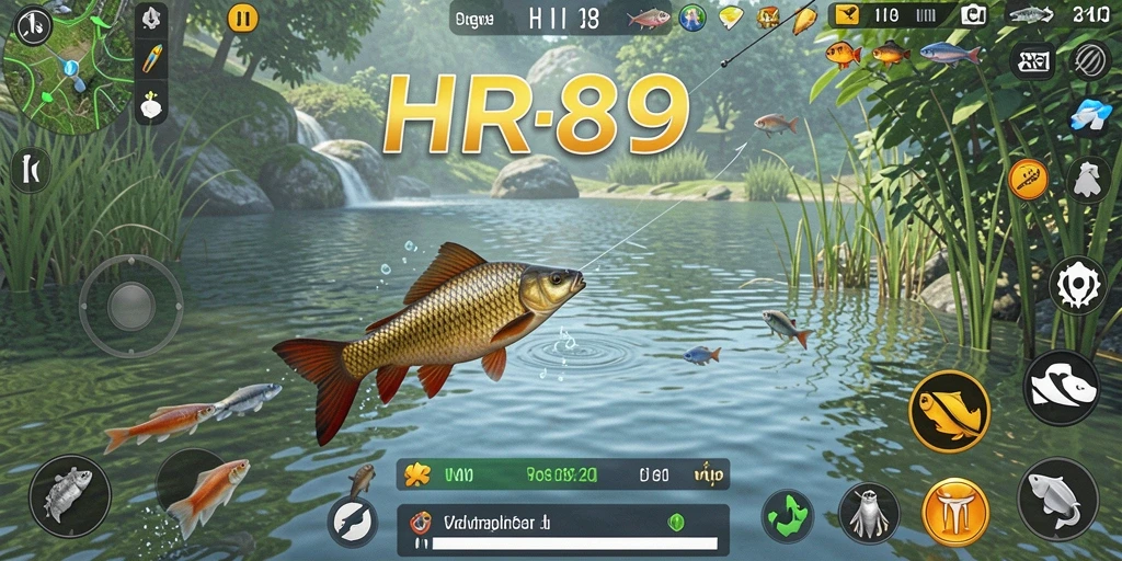 Tampilan gameplay HR89 saat menangkap ikan di laut.