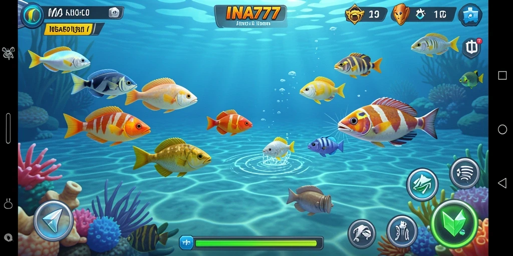 Screenshot menampilkan aksi menembak ikan yang seru.