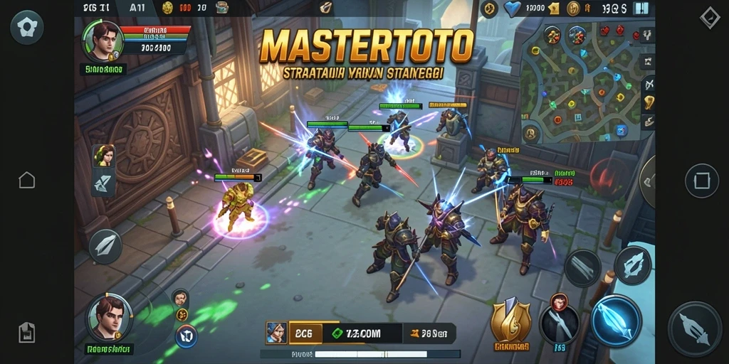 Screenshot gameplay MASTERTOTO menunjukkan pertempuran strategi yang epik.