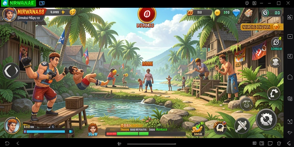 Tampilan gameplay menarik dari NIRWANA88 dengan karakter yang berinteraksi.