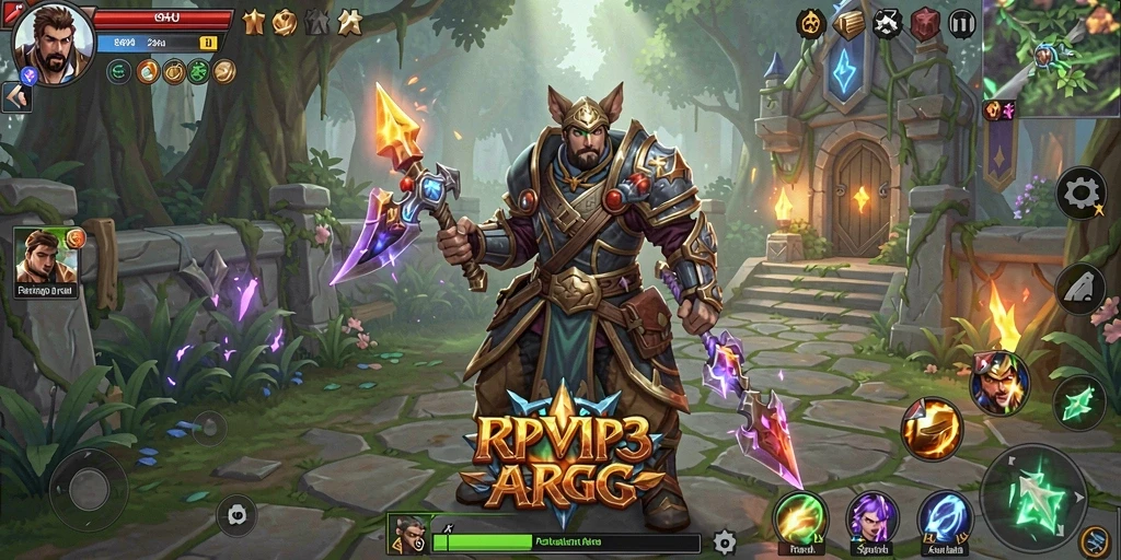 Screenshot gameplay RPVIP3 menampilkan aksi karakter berjuang di dunia fantasi.