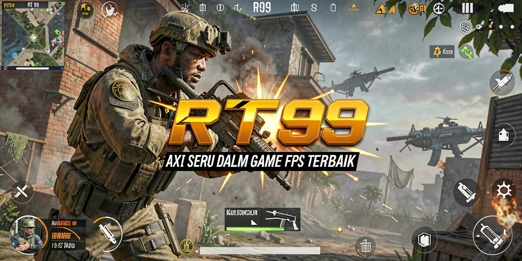 Tampilan gameplay mendebarkan dalam RT99 dengan aksi tembak-menembak yang intens.