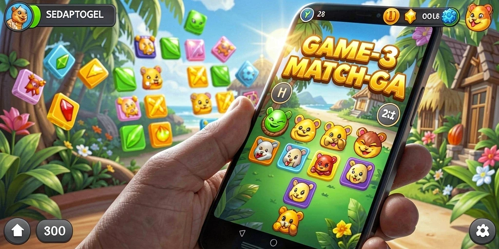 Tangkapan layar SEDAPTOGEL menampilkan gameplay seru dan menantang di dunia Match-3.