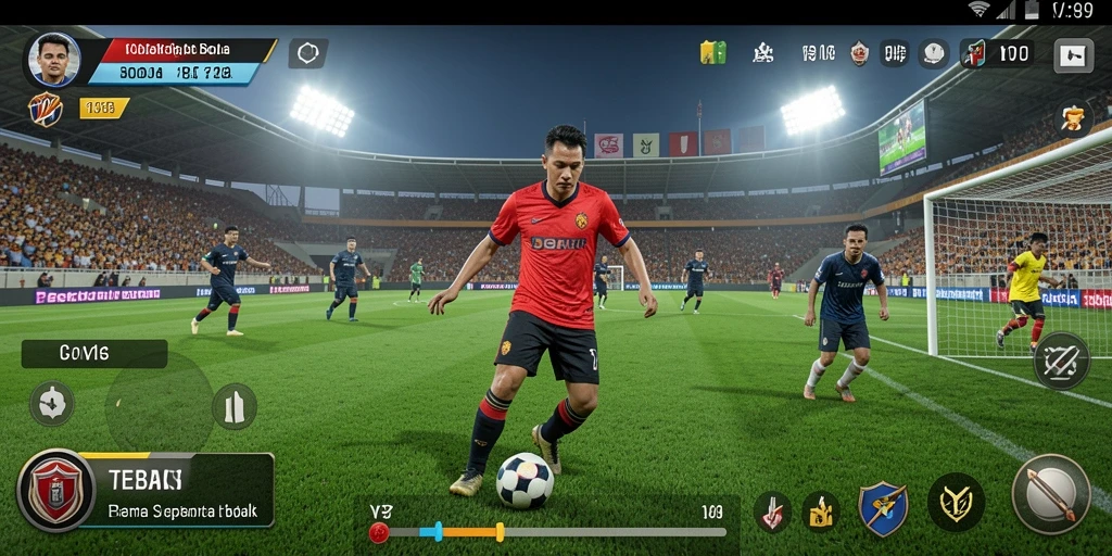 Screenshot gameplay V89 yang menampilkan aksi sepak bola yang mendebarkan.